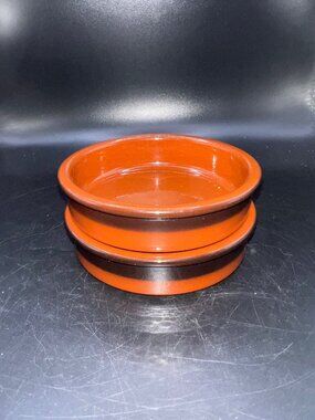 Cermer Terracotta Ceramic Baking Dishes Rustic Brown Black  4.5” Diameter EUC